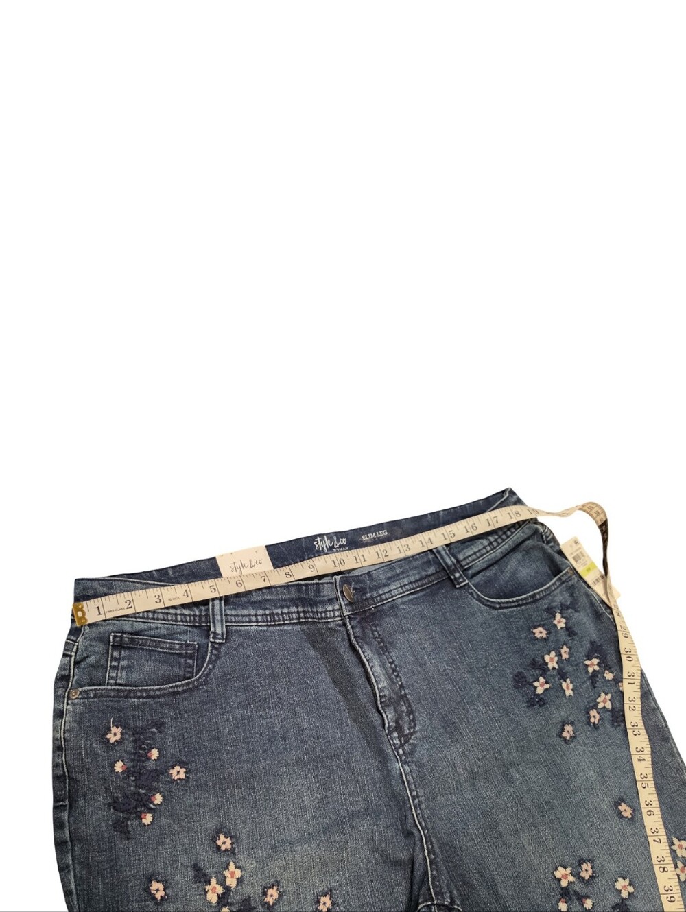 Style & Co. Blue Straight-Leg Jeans with Pink Floral Embroidery Plus Size 18 New - Picture 7 of 10